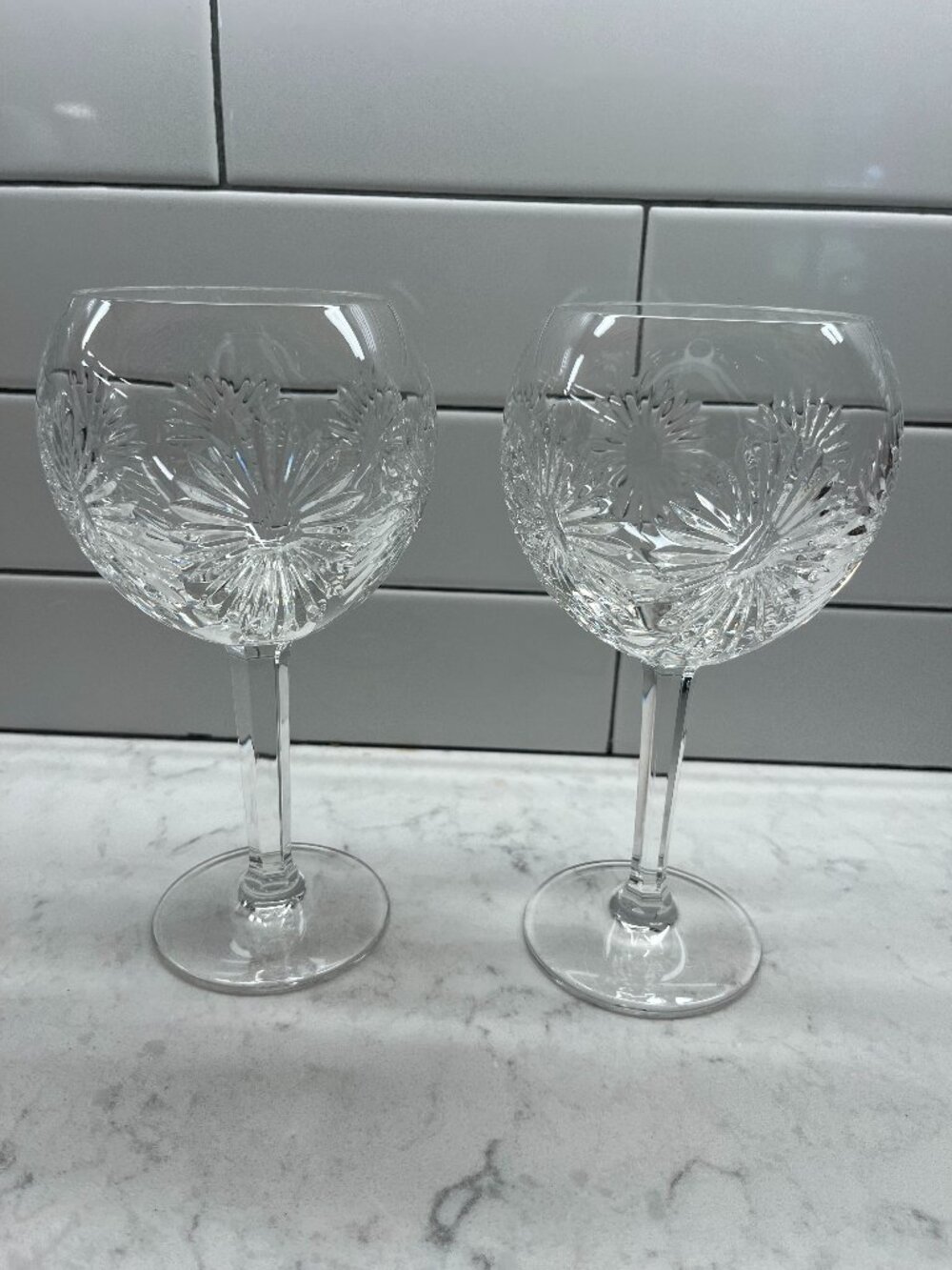 (2) Waterford Crystal Millennium Series Balloon Wine Goblets